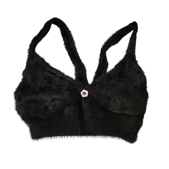 For Love & Lemons Devon Fuzzy Knit Crop Top in Black•M - Picture 7 of 11
